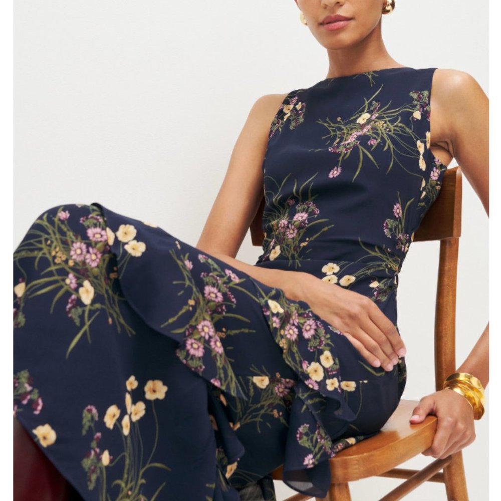Reformation Navy Floral Midi Dress